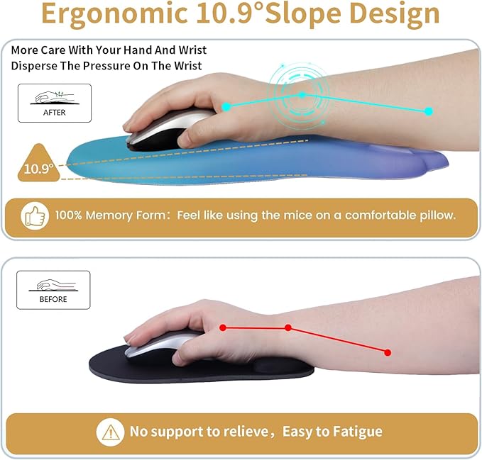Ergonomic Mouse Pad with Wrist Rest,Cute Cat Paw Mousepad Wrist Support,Comfortable Massage Design Computer Pain Relief Mouse Pad with Non-Slip PU Base for Desk Laptop Gaming,Purple&Green