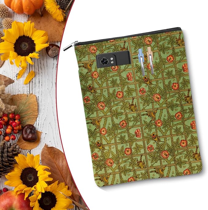 Vintage Flower Bird Book Sleeve Book Lovers Gifts Autumn Style Waterproof Book Cover Book Accessories Book Covers for Paperbacks Book Pouch Book Protector with Front Pocket for Women Girls Bibliophile
