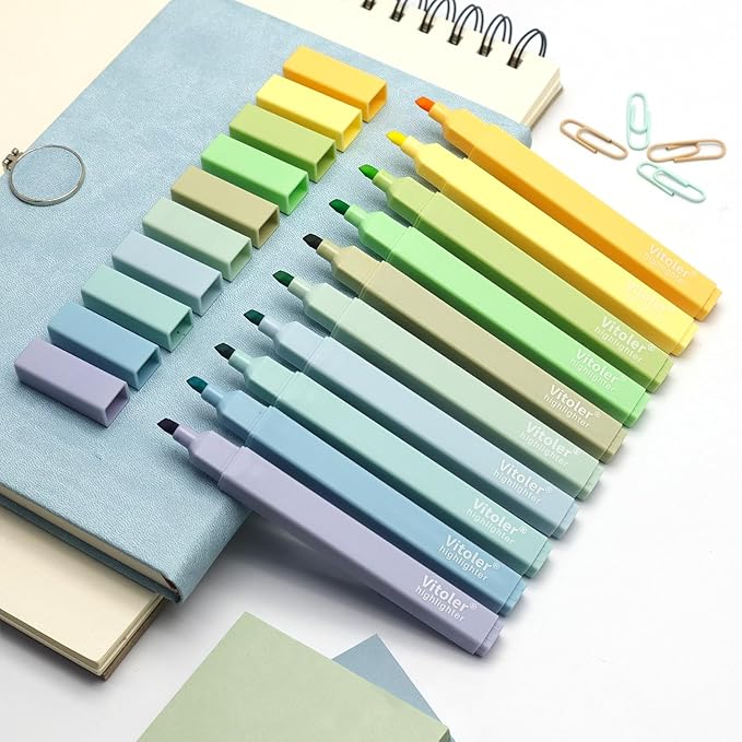 Vitoler 10Pack Bible Highlighters, Cute Assorted Colors Pastel Highlighters No Bleed Chisel Tip Highlighters for Aesthetic School Supplies