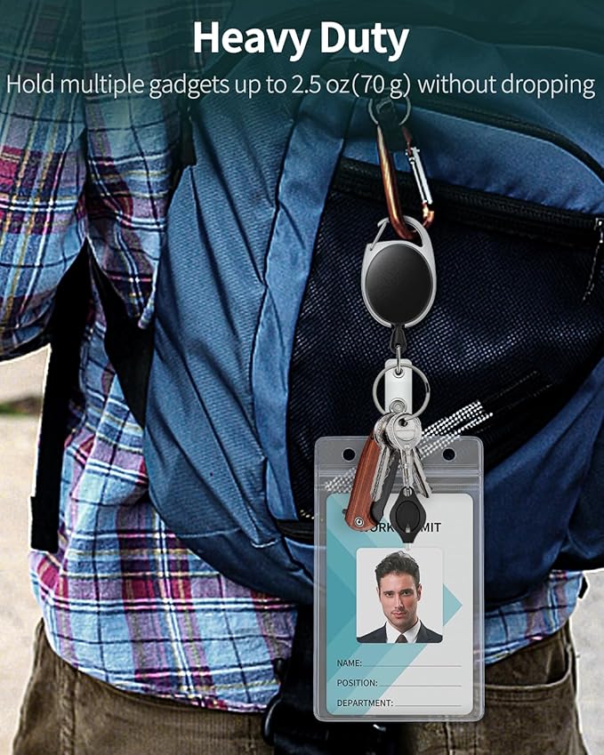 Uniclife 2 Pack Badge Holder Vertical Clear Plastic Case with Retractable Badge Reel Carabiner Clip Soft Waterproof Card Protector for IDs Credit Cards Proximity Cards Driver’s Licenses and Passes