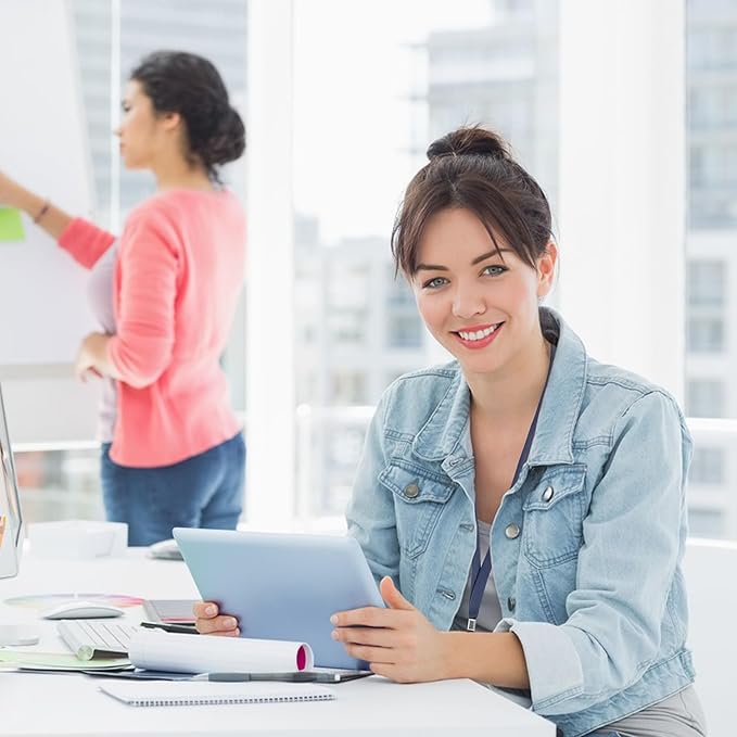 100Pcs Clear Plastic Horizontal Name Tags Badge ID Card Holders and 100Pcs Lanyards with Clip (Navy Blue)