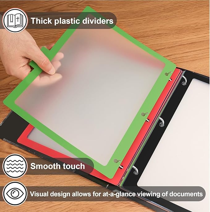 HABGP 15PCS/3 Set 3 Ring Binder Dividers with Tabs, Color Page Dividers for 3 Ring Binder with Tabs, 5 Tab Dividers, Clear Folder Dividers, Three Ring File Dividers with Tabs, Tabbed Index Dividers