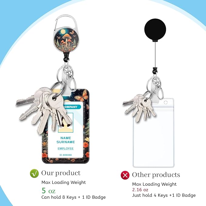 Lanyards for Id Badges, Mushroom Badge Holder with Retractable Reel Clip, Cute Work Name Tags Keychain Lanyard ID Card Protector Cover Case for Women Teacher Nurse Nursing Doctor Office