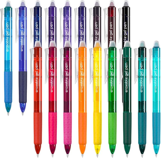 Vanstek 18 Colors Retractable Erasable Gel Pens Clicker, Fine Point(0.7), Make Mistakes Disappear, Premium Comfort Grip for Drawing Writing Planner and Crossword Puzzles