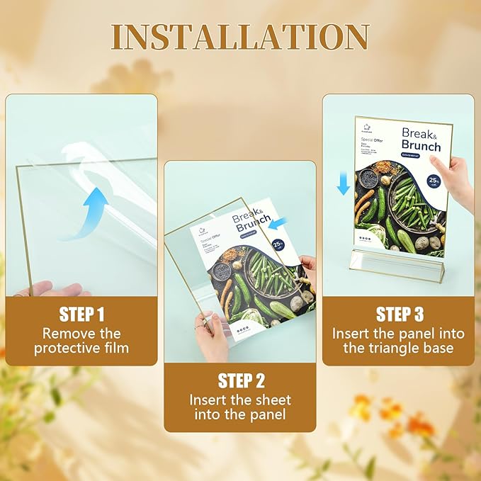 Gold Frames 5 x 7 Acrylic Sign Holder Double Sided Wedding Table Number Holder Clear Plastic Gold Picture Frames Flyer Holder for Table Menu Photo Display-12 Packs