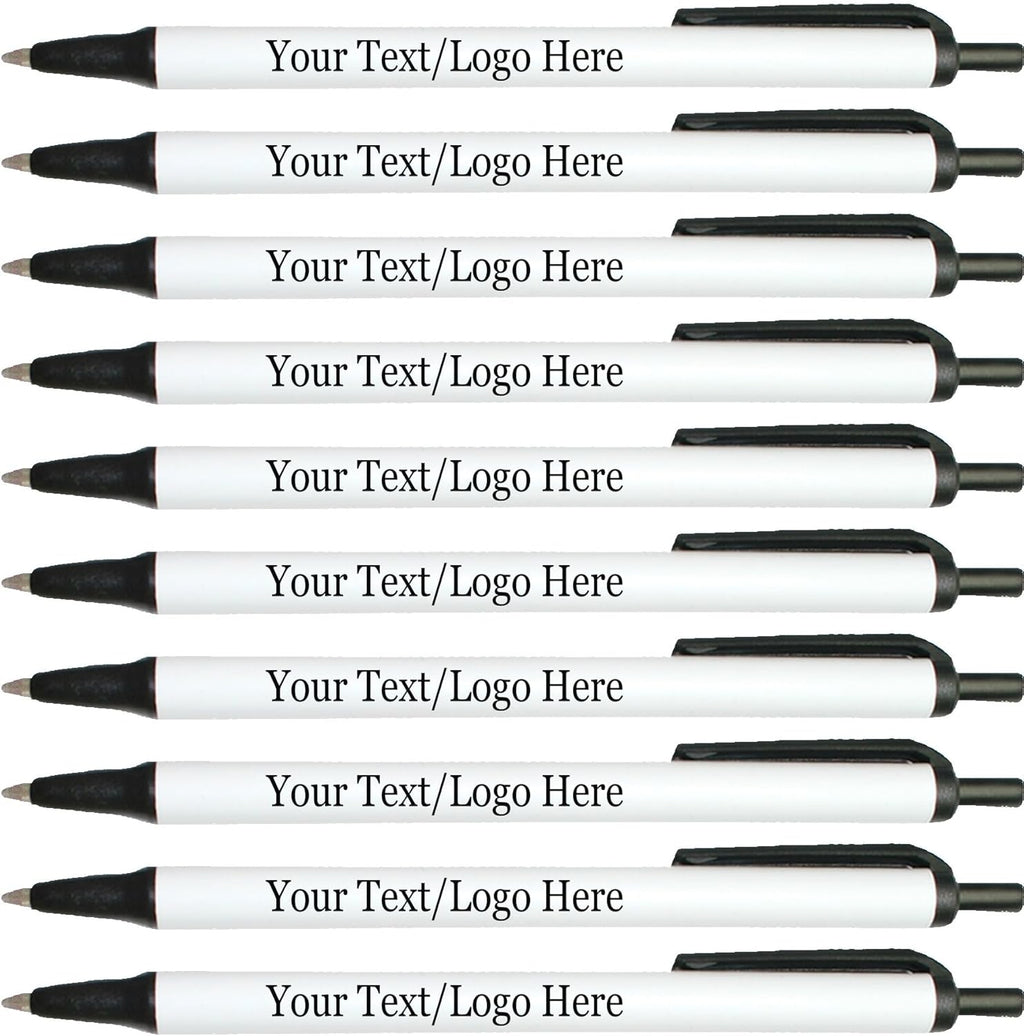 Personalized Click Stick Pens With your Custom Logo or Text-300 Pack Bulk-for Businesses, Parties, and Events, Custom Printed Retractable Slim Ballpoint Pens, Black, Black Ink