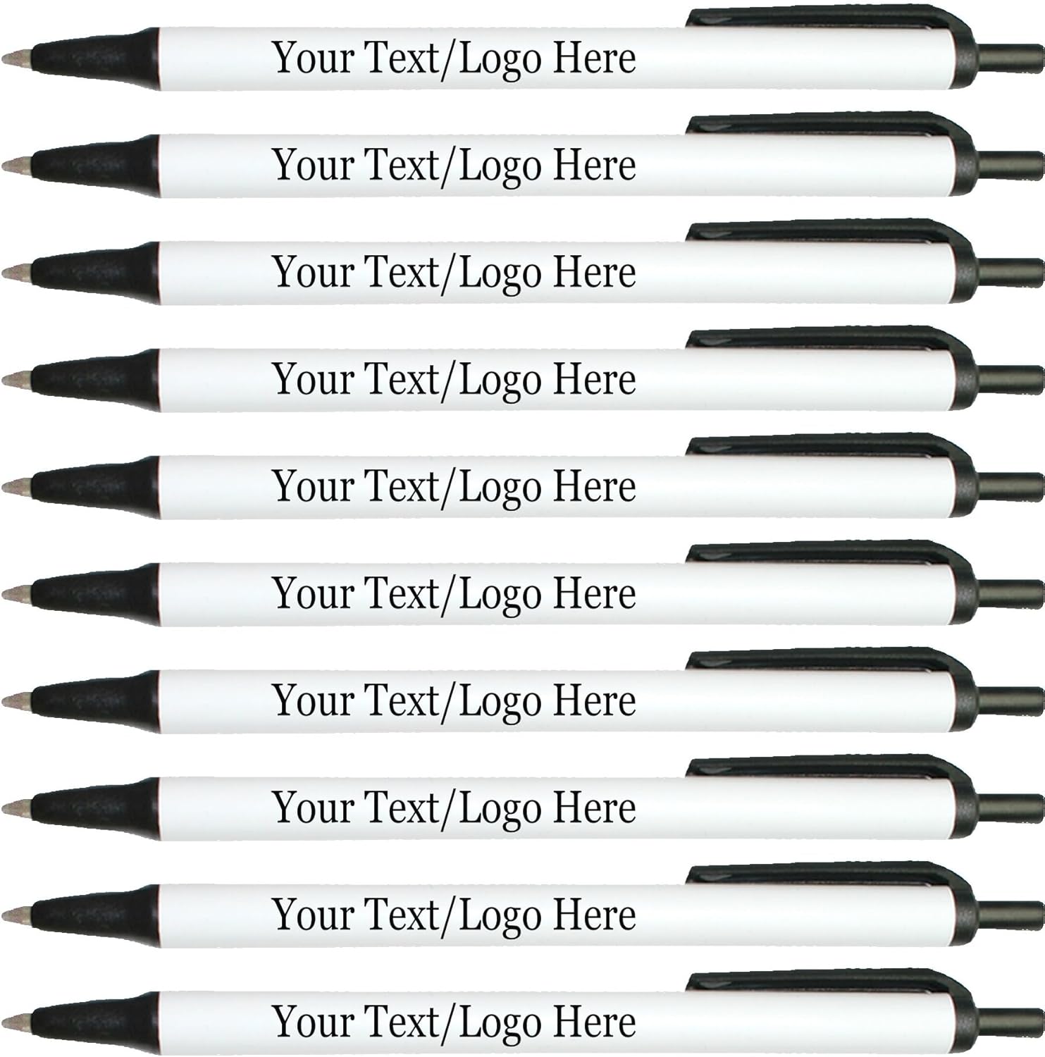 Personalized Click Stick Pens With your Custom Logo or Text-300 Pack Bulk-for Businesses, Parties, and Events, Custom Printed Retractable Slim Ballpoint Pens, Black, Black Ink