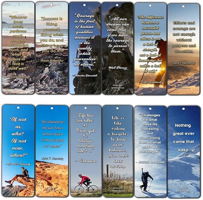 NewEights Adventure Inspirational Quotes Bookmarks (12-Pack) - Stocking Stuffers Devotional Bible Study - Church Ministry Supplies Teacher Classroom Incentive Gifts