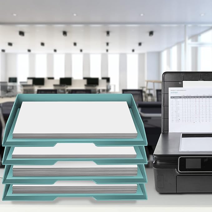 Acrimet Stackable Letter Tray 4 Tier Side Load, Plastic, Desktop File Organizer (Solid Green Color)