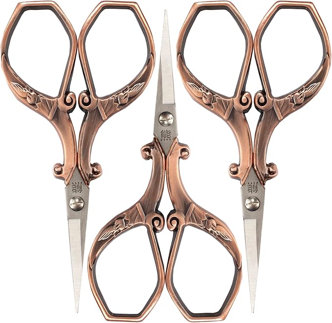 JubileeYarn Chinese Wing & Cloud Embroidery Craft Scissors - Copper - 3 Scissors