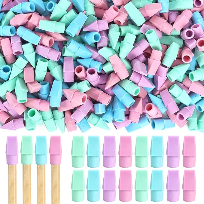 PRALB 400PCS Pencil Top Eraser Bulk Caps for Pencils,Chisel Shape Erasers Toppers Assorted Colors for Party Favors Games Prizes, Pencil Top Erasers Cap for Home School Classroom Office,Color 4