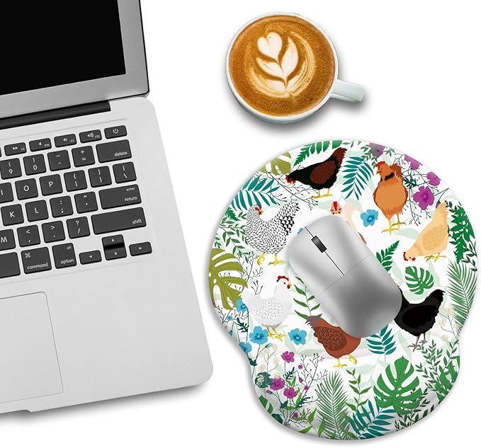 Chicken Ergonomic Mouse Pad with Wrist Rest, Gaming Mouse Pad with Wrist Support, Funny Mouse Pads for Desk, Computer Mousepad with Non-Slip Pain Relief PU Base, Cute Office Desk Accessories
