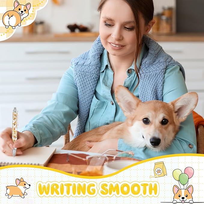 Ireer 8 Pcs Ballpoint Pens for Women 1.00 mm Cute Black Ink Fancy Pens Fine Point Smooth Writing for Journaling Aesthetic Office Supplies(Corgi)