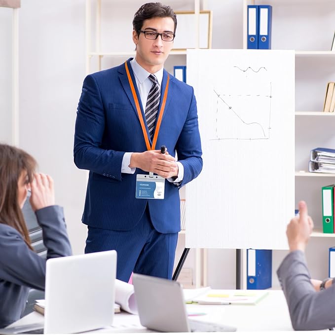 100 Pcs Lanyards for ID Badges and 100 Pcs Clear Name Tag Holders Reusable Lanyard with Clip Plastic ID Card Badge Holder Name Badges for Adults Kids Business School Office Supplies (Orange)