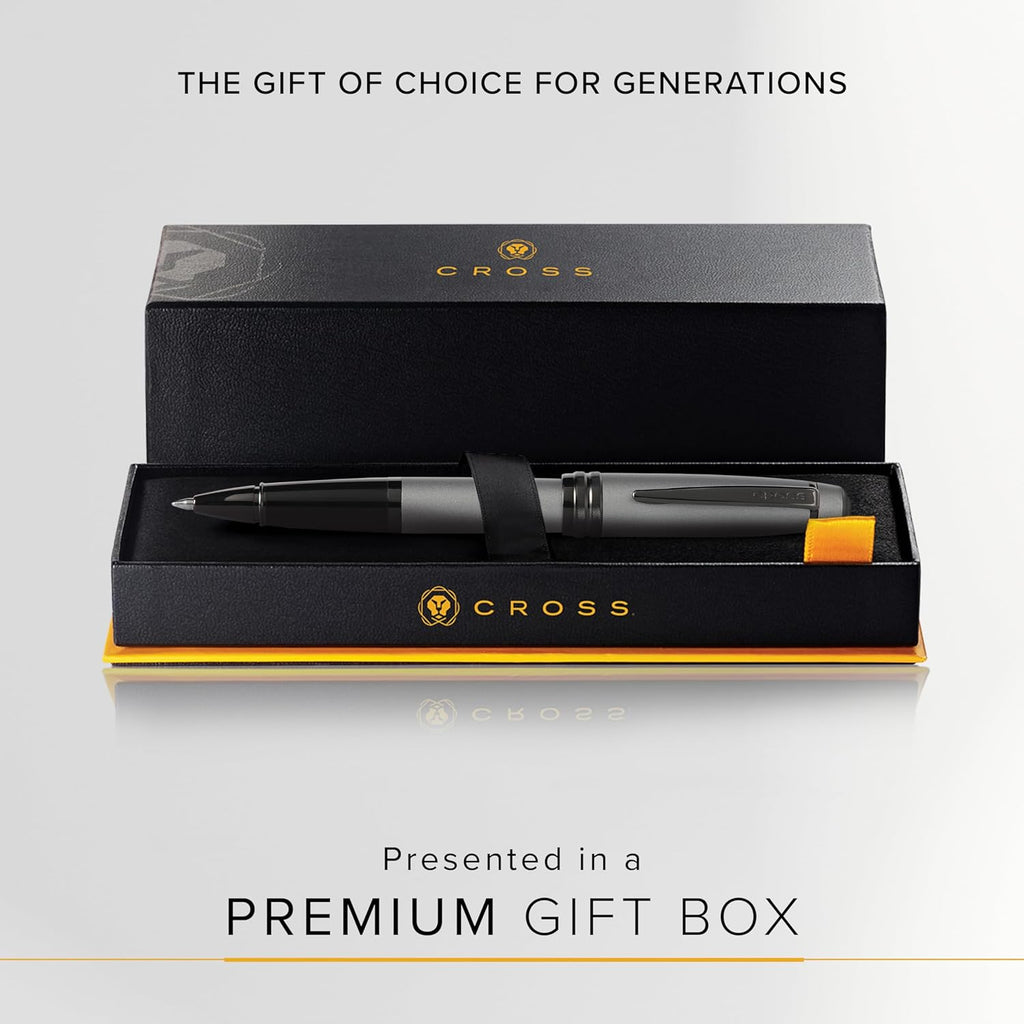 Cross Bailey Refillable Rollerball Pen Presented in a Premium Gift Box - Medium Point, Black Ink, Matte Gray