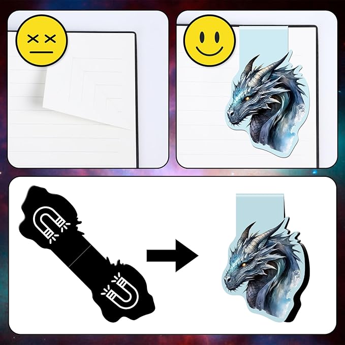 Dragon Magnetic Bookmark Gifts - 12 Pcs Cool Dragons Book Mark Magnets Dragon Rider Bookmarks Magnetic Aesthetic Fantasy Bookmark Magnets Page Clip Gift for Book Lovers Students Reading