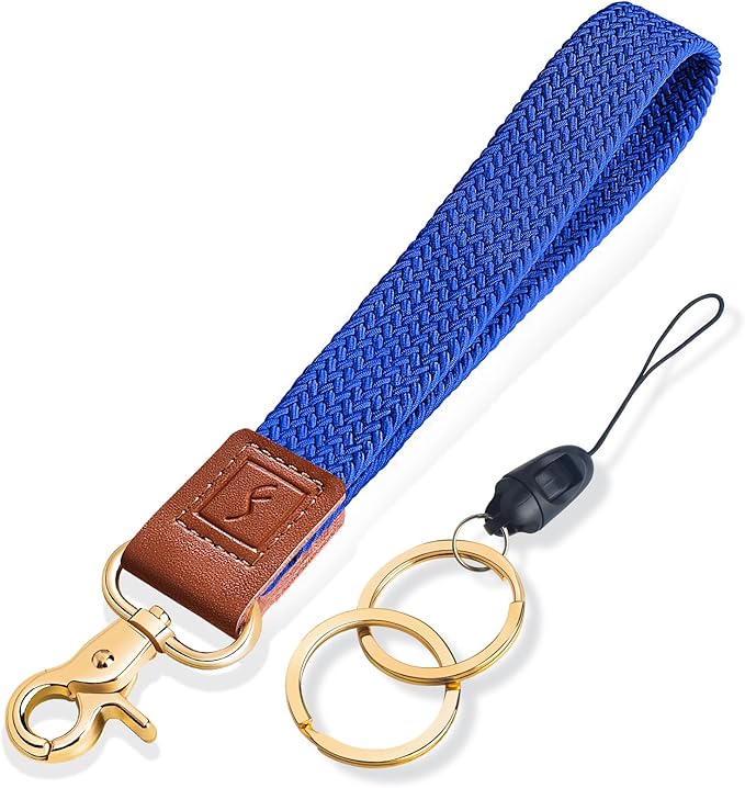 Fishent Stretchy Wristlet Keychain,Braided Cute Wrist Lanyards for Keys, Key Chain Holder for Women Men, Wrist Strap Keychain for Car Keys Phone Camera Wallet ID Badges Card (Clein Blue)