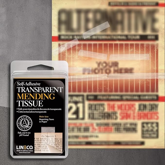 Lineco Archival Document Repair Tape, Repairs Paper Documents, Book Pages, Maps, Ephemera, Photos and Printed Artwork. Ideal for Family Archivist, Acid-Free Translucent Tape 0.5" x 12', Pack of 1