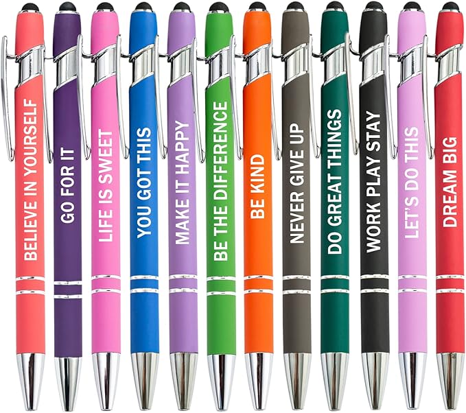 PASISIBICK 12 Pieces Motivational Inspirational Quotes Snarky Screen Touch Stylus Ballpoint Pens, Office Encouraging Scriptures, Black Ink (12 Color,Motivational)