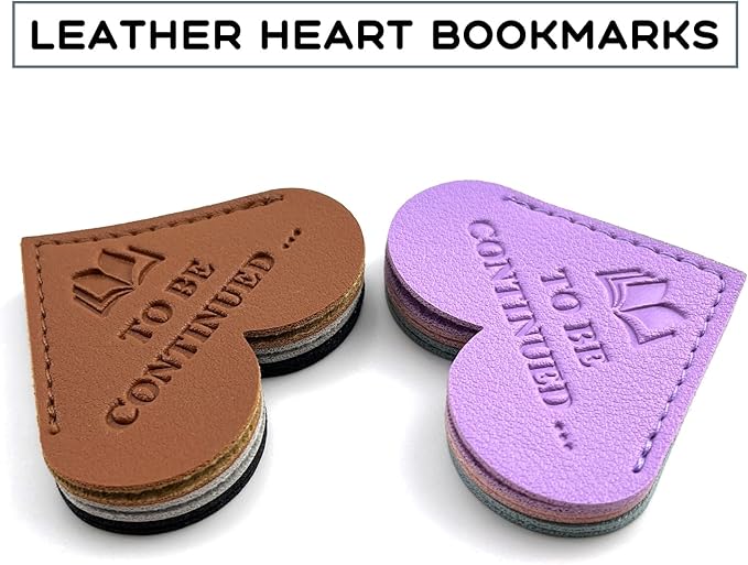 6 Pcs Leather Heart Shaped Bookmarks, to BE Continued ... Book Markers for Men Women Kids, Funny Book Lovers Keep Reading Reminder
