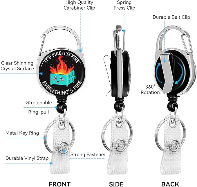 Dumpster Fire Badge Holder with Retractable Reel and Breakaway Lanyard,Badge Clips Retractable Heavy Duty Badge Reel,Keychain,ID Holder with Breakaway Lanyard for School Nurse Office Teen