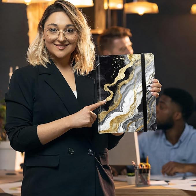 Padfolio Folder with Clipboard,Portfolios Organizer Clipboards with Storage Clipboard Writing Pad PU Leather Conference Document Organizer with Business Card Holder,Black Gold Marble