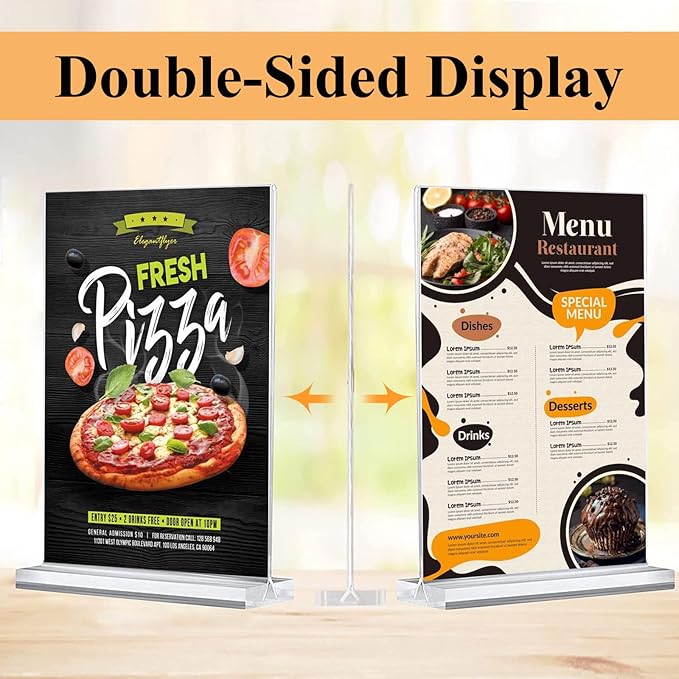 Arrobust Acrylic Sign Holder 8.5 x 11 Inches, 12 Pack Clear Display Table Top Signs Stand, Double Sided Vertical Flyer Holder,Plastic Frames Paper Holder for Stores Home Office Menu Retail Show Fair