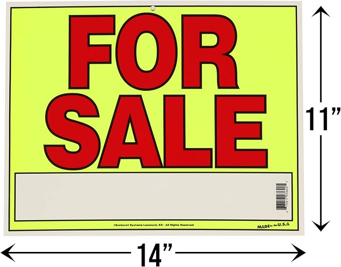 Sunburst Systems For Sale Sign for Cars, Trucks, Garage Sales, Business Sales 11H x 14W, Red-Yellow-Black (Pack of 2)