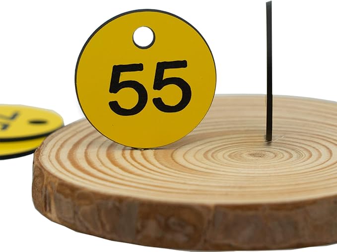 StayMax Plastic ID Number Tags Engraved Tags Key Tags Without Key Rings (1-50, Yellow)