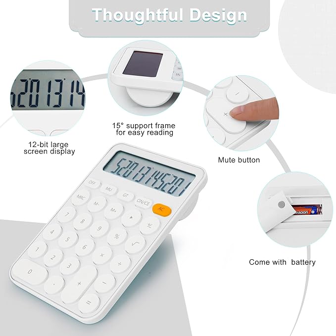 Standard Calculator 12 Digit,6.2 * 4.2in Desktop Large Display and Buttons,Calculator with Large LCD Display for Office,School, Home & Business Use,Automatic Sleep,15 °Tilt Screen