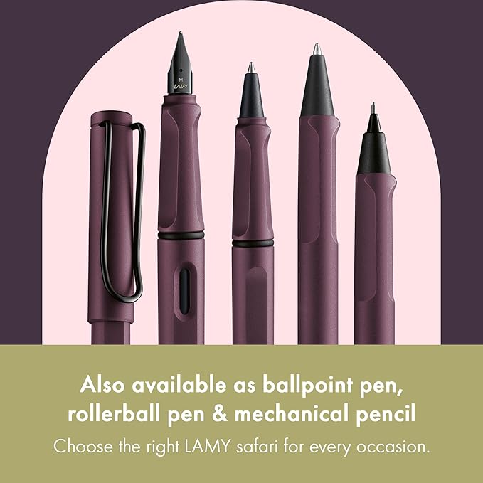 LAMY safari scarlet - Fountain Pen with ergonomic grip & polished steel nib in size B - ideal for any Writing & Calligraphy - including LAMY T 10 blue cartridge - Right-Handed