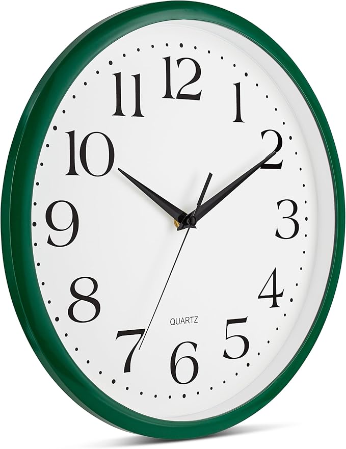 Bernhard Products Hunter Green Wall Clock Silent Non Ticking - 12 Inch Quality Quartz Battery Operated Round Easy to Read Home/Kitchen/Office/Classroom/School Clock