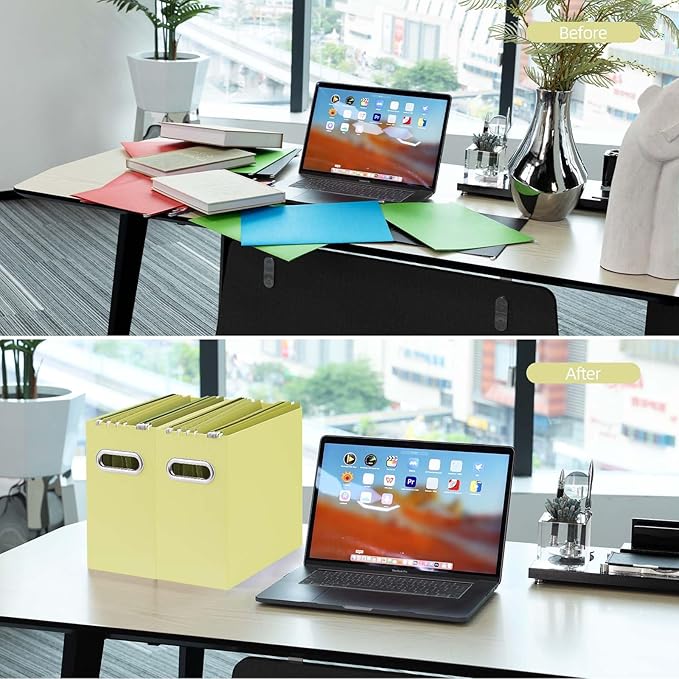 Oterri File Organizer, Small Storage Box, Cardboard File Folder Organizer, Collapsible File Box, Hanging File Organizer for Letter Size, Portable File Box, Only Box (Light Yellow,2 Packs)