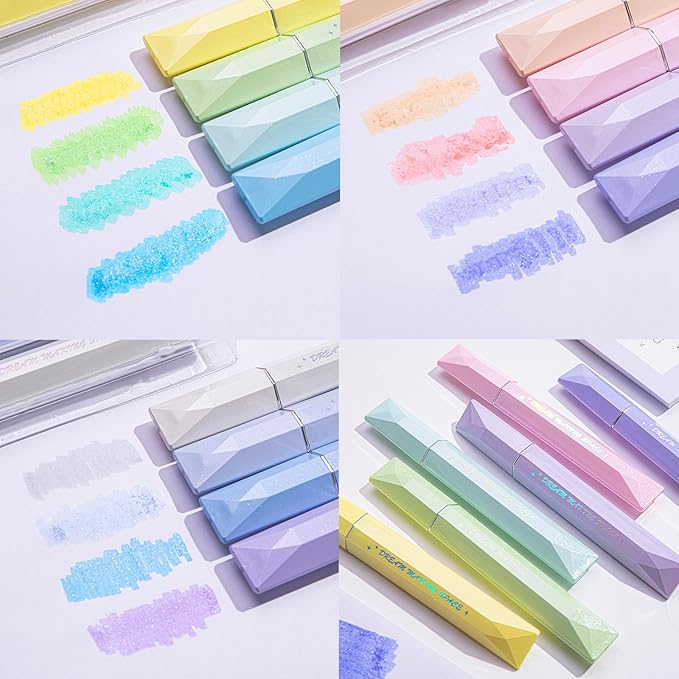 COLNK Glitter Pastel Highlighter,Set of 12 Pcs Cute Aesthetic Highlighters Assorted Colors,Chisel Tip,Metallic Highlighters for Journal Planner, Highlighting, Note-taking,Glitter Ink set
