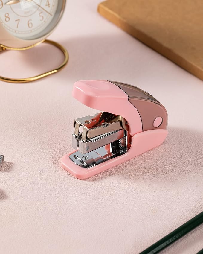 PAPERPAL Effortless Mini Stapler Set, 20 Sheet Capacity, Integrated Remover & Staple Storage, Holds 1/4" Staples, Includes 1000 Staples, Lightweight, Office, School & Daily Use, Pink