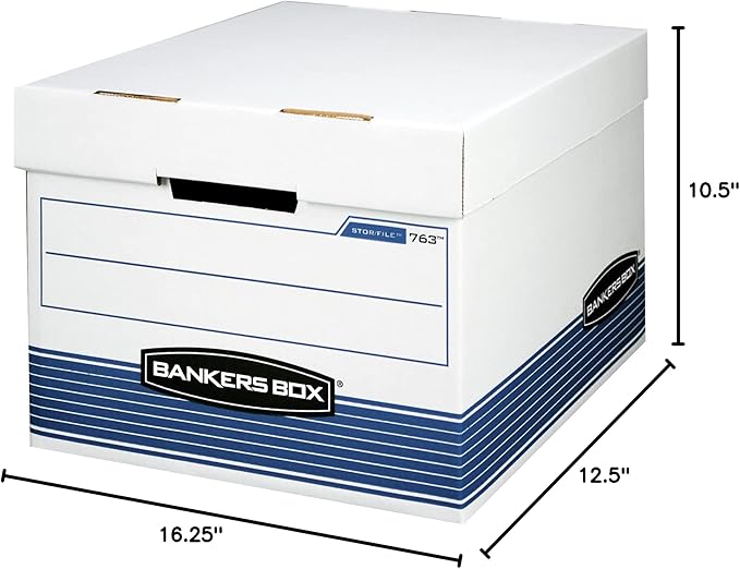 Bankers Box 30 Pack STOR/FILE Medium-Duty File Storage Boxes, FastFold, Lift-Off Lid, Letter/Legal, White/Blue