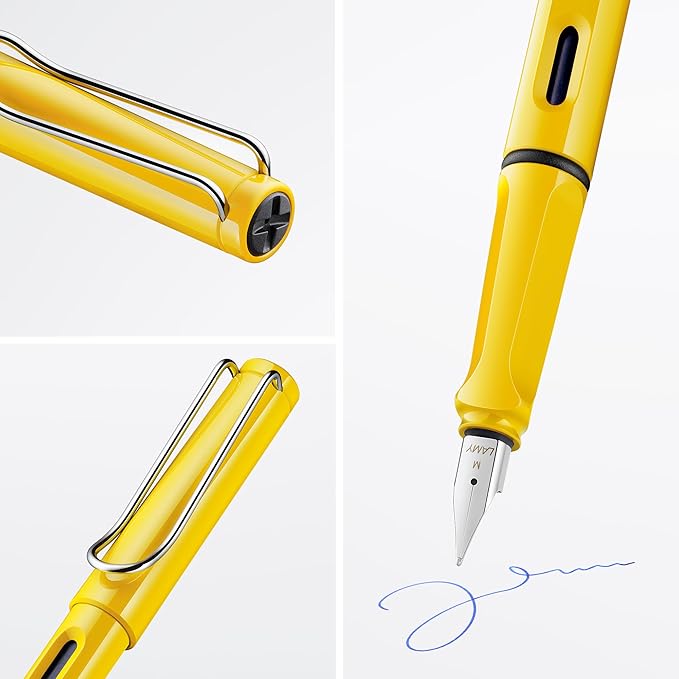 LAMY safari yellow - Fountain Pen with ergonomic grip & polished steel nib in size F - ideal for any Writing & Calligraphy - including LAMY T 10 blue cartridge - Right-Handed