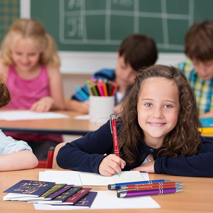 Funrous 32 Pcs Motivational Quote Pens Inspirational Notepads Mini Journal with Ballpoint Pen Small Notebooks Gift Set for Men Women Coworkers, Adult Party Favors Prizes Gift Bulk(Simple)