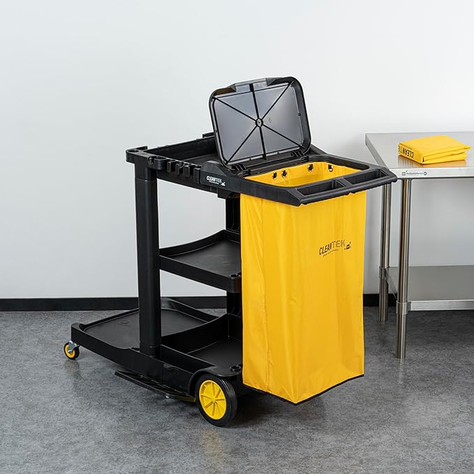 Restaurantware-Janitor CART Bag ONLY: Clean Tek Professional 16.93 x 10.63 x 29.53 Inch Janitorial Cart Bag, 1 Heavy-Duty Bag - Janitor Cart Sold Separately, Durable, Yellow Plastic Replacement Bag