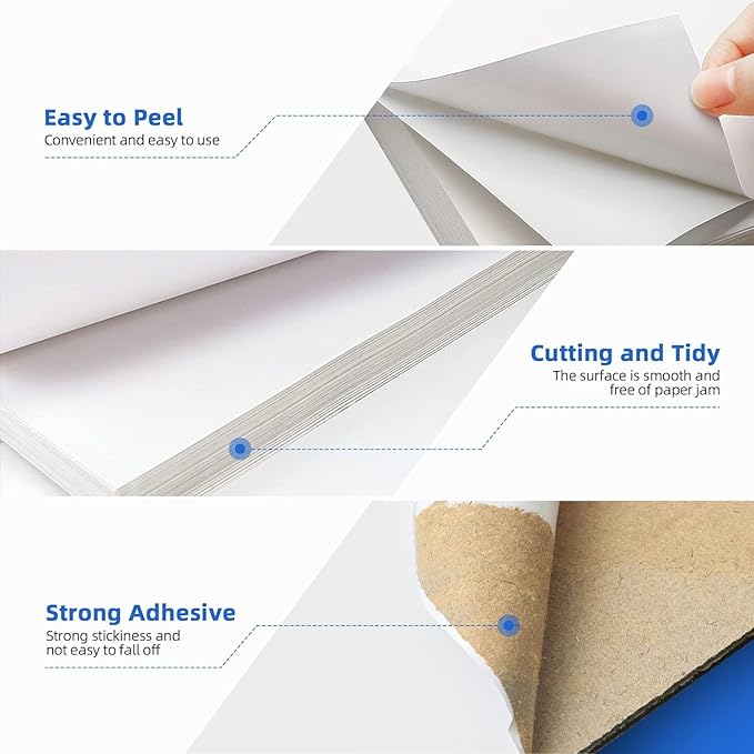 200 Half Sheet Self Adhesive Shipping Labels 8.5" x 5.5" Address Labels for Laser & Inkjet Printers - 100 Sheets, 2 Half Sheet Labels Per Page