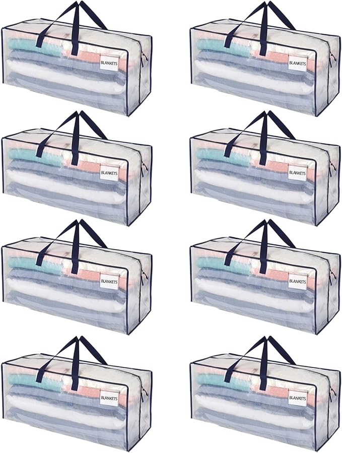 VENO 8 Pack Moving Bags w/Backpack Straps, Moving Boxes & Storage Bins Alternative, Packing Supplies, Camping Accessories Totes for Storage, Dorm Room Essentials Storage Bags (Clear, 8 Pack)