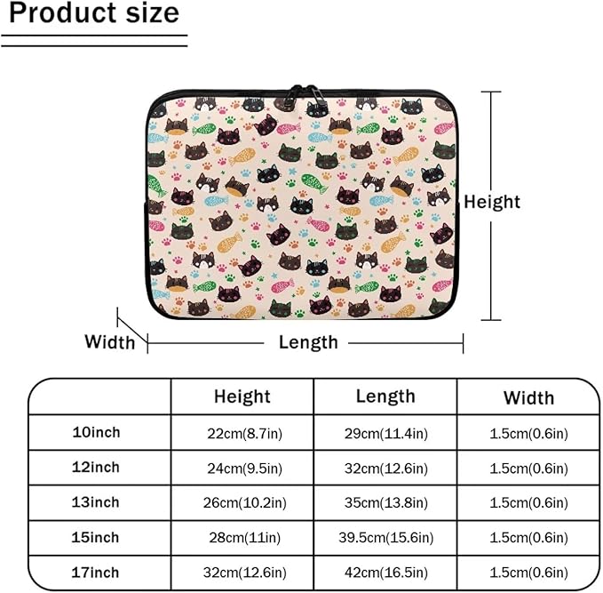 Cat Fish Printed Computer Carrying Cover, Large Capacity Laptop Case Bag Easy to Carry Computer Bag, 10 Inch Lightweight Laptop Briefcase Messenger Bag for Women