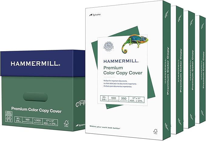 Hammermill Cardstock, Premium Color Copy, 80 lb, 11 x 17-4 Pack (1,000 Sheets) - 100 Bright, Made in the USA Card Stock, 120037C, White