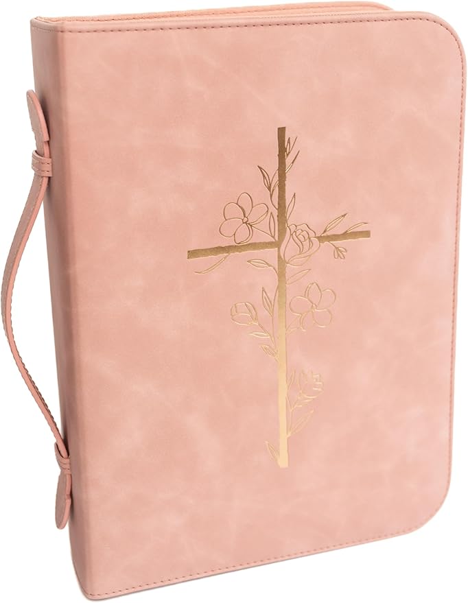 Pink Bible Cover Case for Women - PU Leather Bible Covers for Women - Pink Bible Case for Girls - Minimalist Design Debossed Bible Case, Large Bible Covers for Women – Bible Accessories (Pink/Gold)