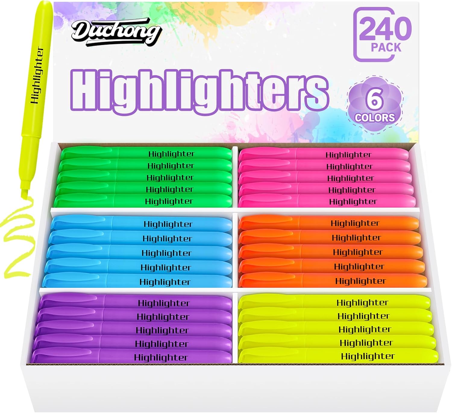 Duchong 240 Highlighters Bulk, Highlighters Assorted Colors for Adult Kids, Chisel Tip Dry-Quickly No Bleed Highlighter, Office Classroom Must Have, School Supplies for Teachers