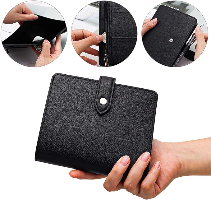 Mogoostry A7 Binder Cover Savings Binder Wallet Leather Binder Folder 6-Ring Refillable Notebook Binder Planner Cover Hardcover Budget Binder Organizer (Black)