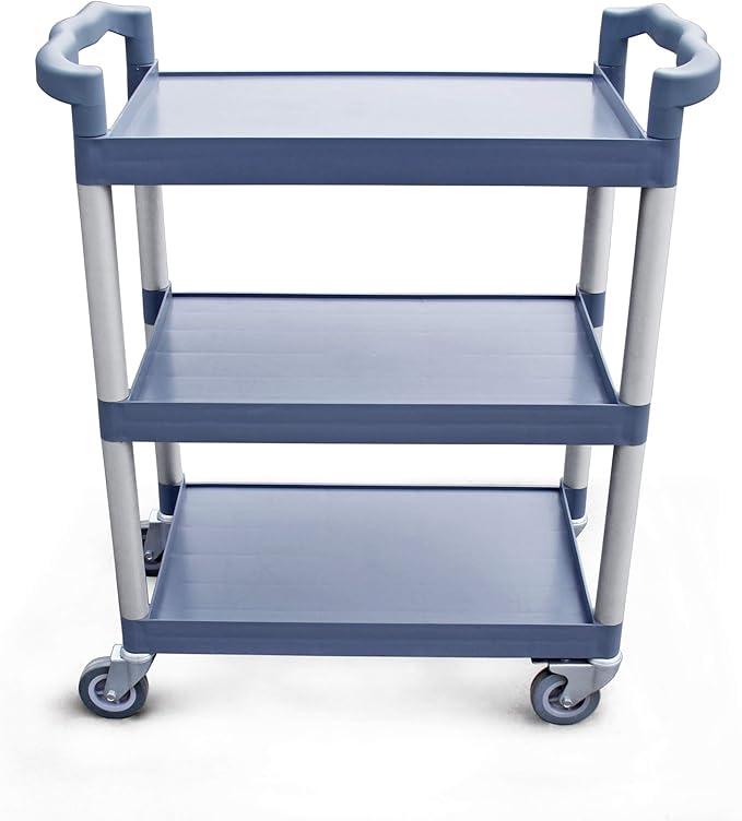 New Star Foodservice 54569 350-Pound Plastic 3-Tier Utility Bus Cart with Locking Casters, 42.5 "x19.5" x 38.5", Gray