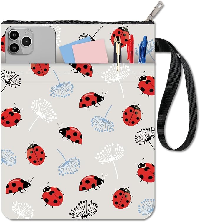 CRASPIRE Ladybug Book Sleeve Dandelion Book Protector Beetles Book Covers for Paperbacks Washable Fabric Cloth Book Cover with Zipper and Extra Sleeve Pocket for Book Lovers Classmate Gifts