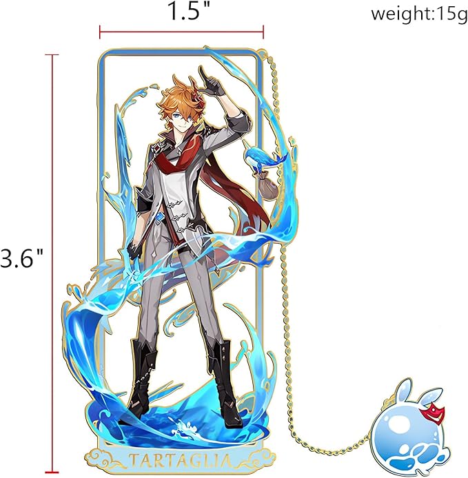 Tartaglia Bookmark with Chain Original Genshin Impact Metal Bookmark - Collect All Your Favorite Characters!