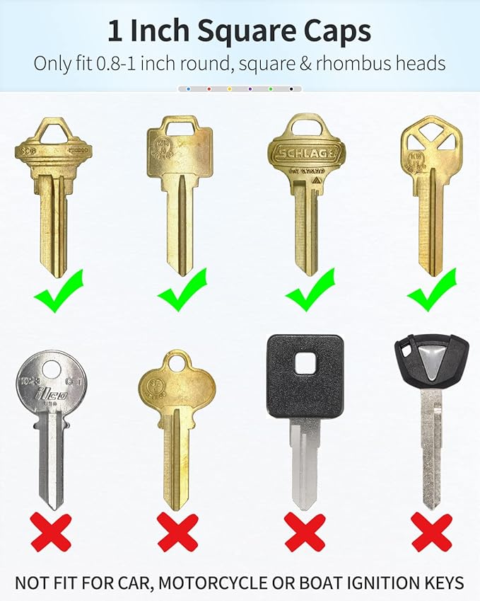 Uniclife 12 Pcs Key Cap Tags 1 Inch Key Covers Protectors with Blank Paper Labels and Clear Windows Soft Key Identifiers for Standard Regular Thin Flat House Keys (Not for Odd-Shaped Keys), 6 Colors